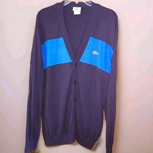 Lacoste Cardigan Navy/blue Stripe Sweater | Size 7/XL